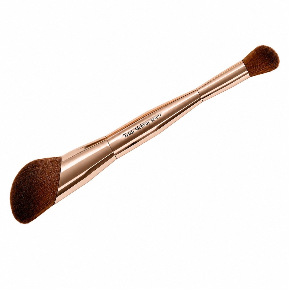 Trish McEvoy Brush 81 Dual Ended Angled & Tapered Face Makeup Brush Gold NEW